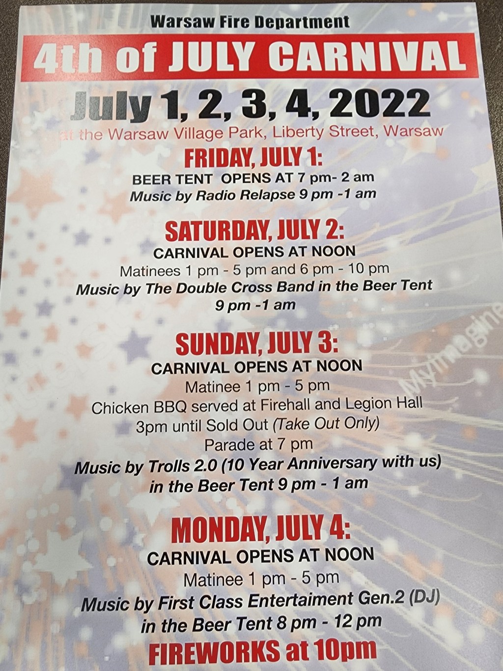 Picture of: Fire Dept  th of July Carnival Schedule – Village of Warsaw