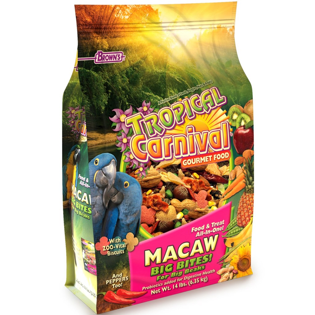 Picture of: Tropical Carnival FM Brown’s Gourmet Macaw Food Big Bites for Big Beaks,  Vitamin-Nutrient Fortified Daily Diet with Probiotics for Digestive Health  –