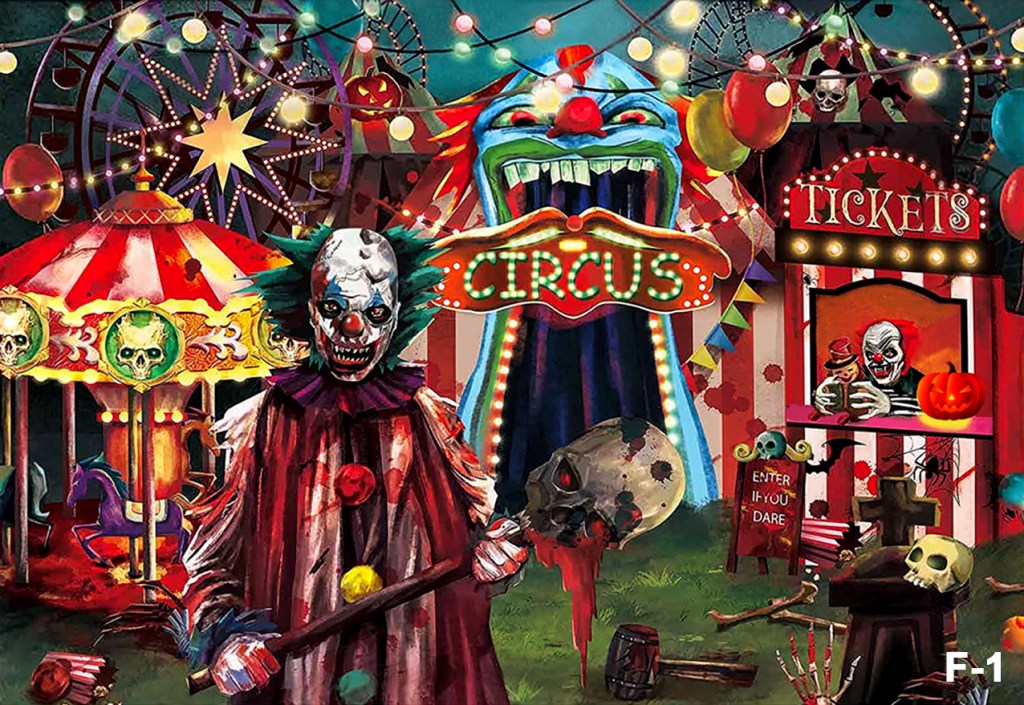 Picture of: Horror Circus Thema Halloween Fotografie Hintergrund Keine Falten Riesen  Bösen Clown Hallomas Geburtstag Party Hintergrund Vampire Decor