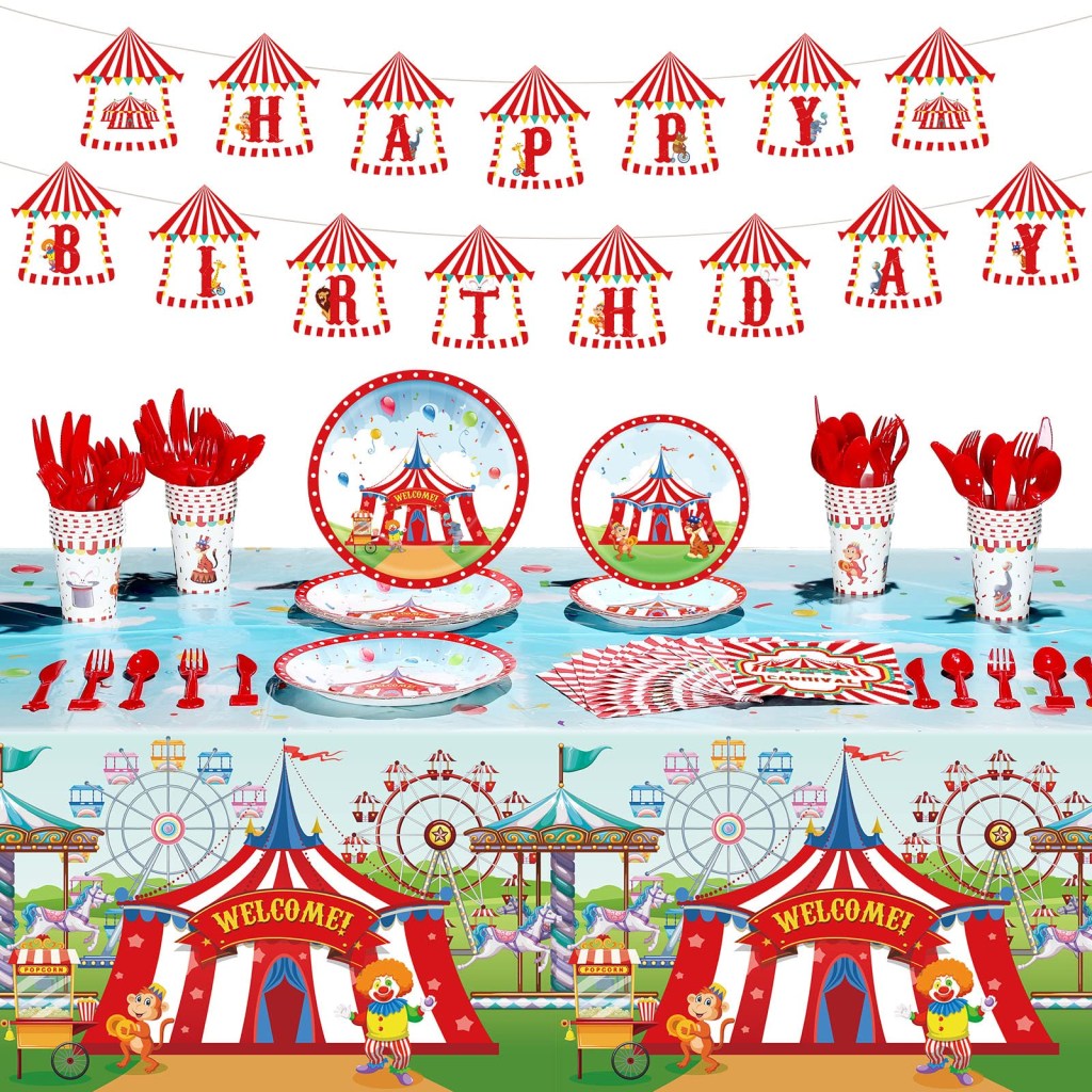 party city carnival decorations - Pcs Carnival Party Decorations Set Circus Carnival Party Supplies  Circus Tableware Happy Birthday Banners Plates Cups Napkins Tablecloth for  Kids